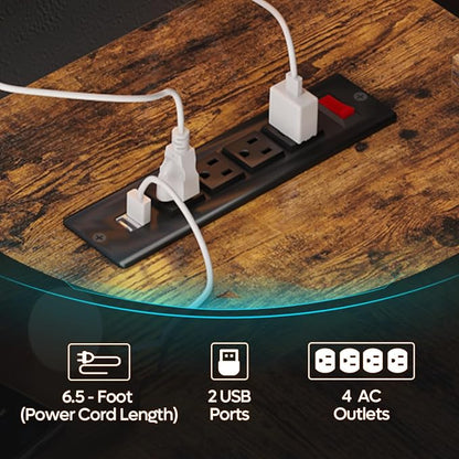 Bestier 42-Inch L-Shaped Gaming Desk with Charging & LED, Rustic Brown | Charging 2AC+USB+Type-C, RGB LED 7 Colors/20 Modes, Reversible Storage Shelves, 3D Carbon Fiber, Headphone Hook, Small Space