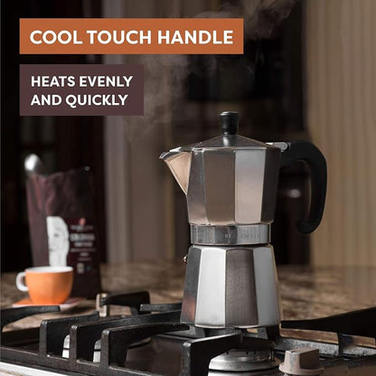 Bellemain Stovetop Espresso Maker, Italian Moka Pot, 3-Cup Silver | Classic aluminum design brews rich espresso at home or camping, with an easy-to-use and easy-to-clean design.