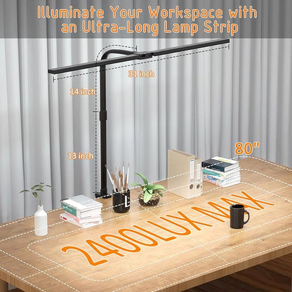 LED Desk Lamp for Home Office- 24W Double Head Desk Light with clamp, 5 Lighting Modes, 11 Brightness Levels, Adjustable Gooseneck Lamp with Timer- Black