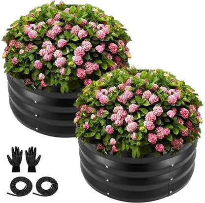 ZXZYHFTY Round Galvanized Raised Garden Bed kit,Black Outdoor Garden Raised Planter Box, Round Large Metal Raised Garden Beds for Vegetable 2 * 2 * 1ft 2 Pcs