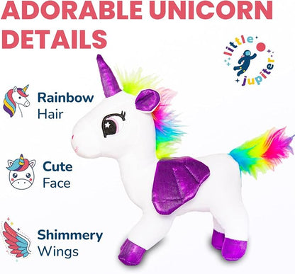 Little Jupiter Plush Pet Set w/Purse - Stuffed Animals for Girls - Unicorn Plush - Stuffed Plushies - Gift for Age 4-5 - 6-7 yrs (White Unicorn)