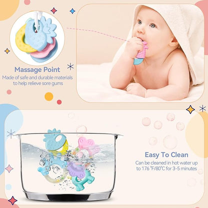 15PCS Rattles for Babies 0-6 Months - BPA-Free Baby Rattles 0-3, 6-12 Months for Newborn Soft Teething Toys Infant Toys with Wrist & Ankle Rattles, Baby Gift Set with Box for Hand-Eye Coordination