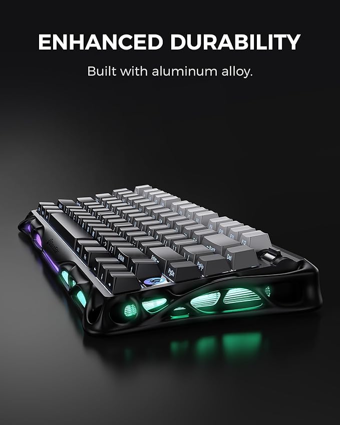 GravaStar Mercury K1 75% Wireless Mechanical Gaming Keyboard RGB Backlit | Gasket Mount, Hot Swappable Linear Switches, Creamy Sound Keyboard, 2.4GHz/USB-C/Bluetooth 5.0, for Win/Mac【Gradient Black】
