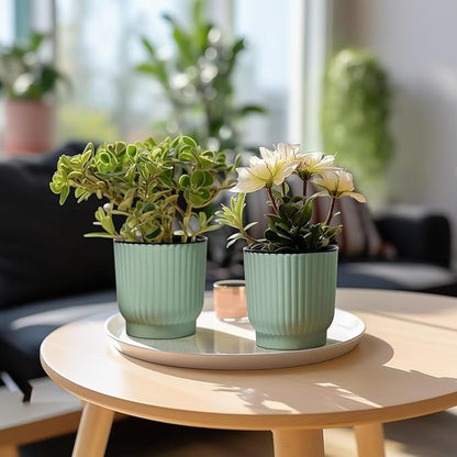 T4U 4 Inch Plant Pots Self Watering, 6 Pack African Violet Pots, Small Plant Pots for Plants, Small Indoor Plant Pot, Self Watering Planter for African Violet, Succulents (6 Pack 4" Pots, Green)