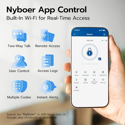 WiFi Video Smart Door Lock with Camera & Doorbell, Keyless Entry Fingerprint Lock with Handle for Front Door, Nyboer Keypad Electronic Digital with Rechargeable Lithium Battery, Easy Installation