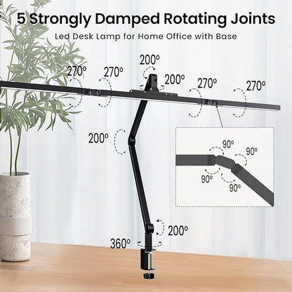 Led Desk Lamp for Home Office, Ultra Bright Touch-Dimming Architect Table Lamp with Clamp, 24W Adjustable Foldable Three Swing Arm Eyecare Led Desk Light with Infrared Sensor-Black