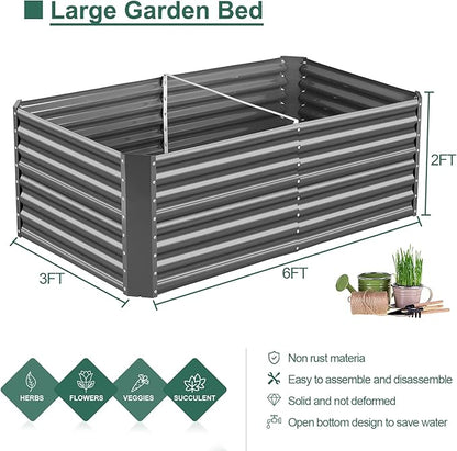 Land Guard 6×3×2 ft Galvanized Raised Garden Bed Kit, Galvanized Planter Raised Garden Boxes Outdoor, Large Metal Raised Garden Beds for Vegetables(Grey)…