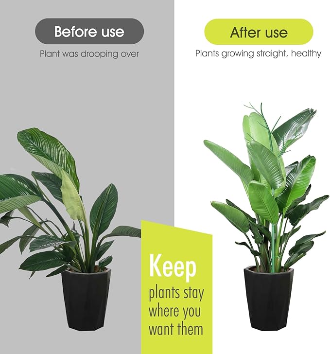 10 Pack Plant Support Stakes for Indoor Plants, 27.56 Inch Twig Plant Sticks with Orchid Clips Twist Ties and Plant Ties for House Potted Plants and Flower, Plastic Branches Support Structures, Green