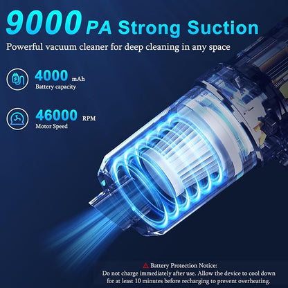 KMM Handheld Car Vacuum Cleaner, 9000Pa Vacuum Cleaner and Air Duster, 120W High Power Hand Held Vacuum with LED Light and Multi-Nozzles for Car, Home, Office, Pet