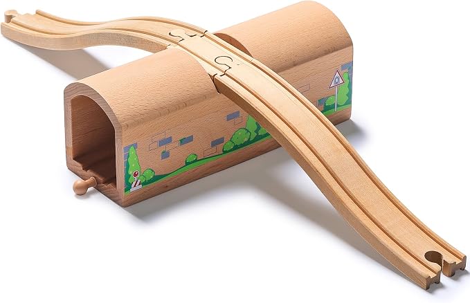 SainSmart Jr. Wooden Train Track Accessories Bridge Tunnel, Wooden Train Track Bridge Compatible with Thomas, Brio, Chuggington, Melissa and Doug, Made of Sturdy Hardwood for Long-Term Play