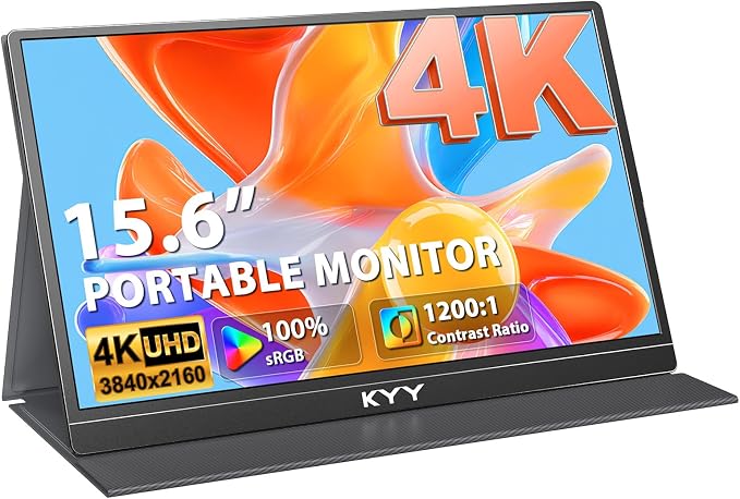 KYY 4K Portable Monitor 15.6" Portable Monitor for Laptop UHD IPS 3840X2160 External Screen with 100% sRGB & HDR Gaming Display for Laptop PS5/4 Xbox Switch with Speakers, VESA Compatible