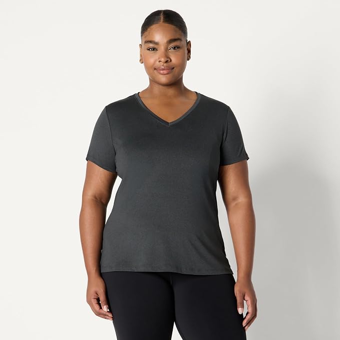Amazon Essentials Women's Active Quick Dry Tech Stretch Short-Sleeve V-Neck T-Shirt (Available in Plus Size), Pack of 2