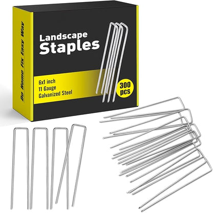 HongWay 300 Pack Landscape Staples 6 Inch, Galvanized Garden Staples Pins Ground Stakes Fence Tent Sod Staples Yard Lawn Truf Staples for Landscaping Fabric Irrigation Tubing