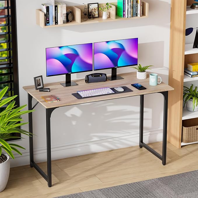 PayLessHere | 47 Inch Computer Desk | Nature | Sturdy Office Desk | Metal Frame, Adjustable Feet | Water-Resistant, Scratchproof Surface | Writing Table for Home Office or Study | Pack of 1