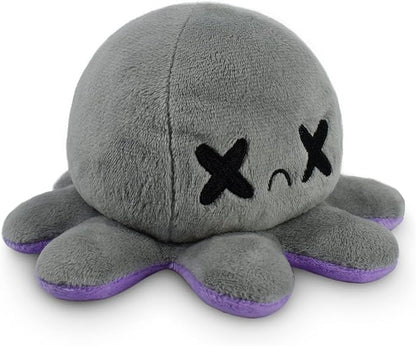TeeTurtle Reversible Octopus Plushie 4-Inch Happy Purple + Dead Gray Two-Sided Flip Plush Toy with Embroidered Details - Cute Mini Collectible Plush for Kids, Teens, and Adults