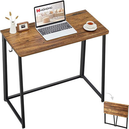 WOHOMO Folding Desk, 31.5" Foldable Computer Table for Small Spaces, Walnut | Easy Assembly and Fold, Sturdy Home office desks for Study Bedroom Dorm Space Saving Writing Work Apartment