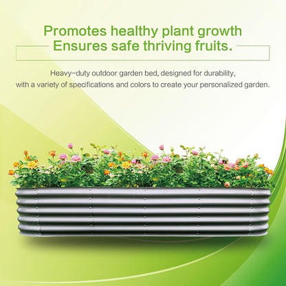 Gardmax Galvanized Raised Garden Bed, Lightweight Planter Boxes Outdoor with Easy Assembly, Large Garden Bed for Vegetables, Fruits, Flower Silver 8FT