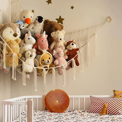 Stuffed Animal Storage Hammock or Net Corner - Large Toy Hammock Net for Stuffed Animals Room Decor - Cute Stuff Animal Organizer Plush Holder - Kids Baby Nursery Essentials Wall Bedroom Home Decor