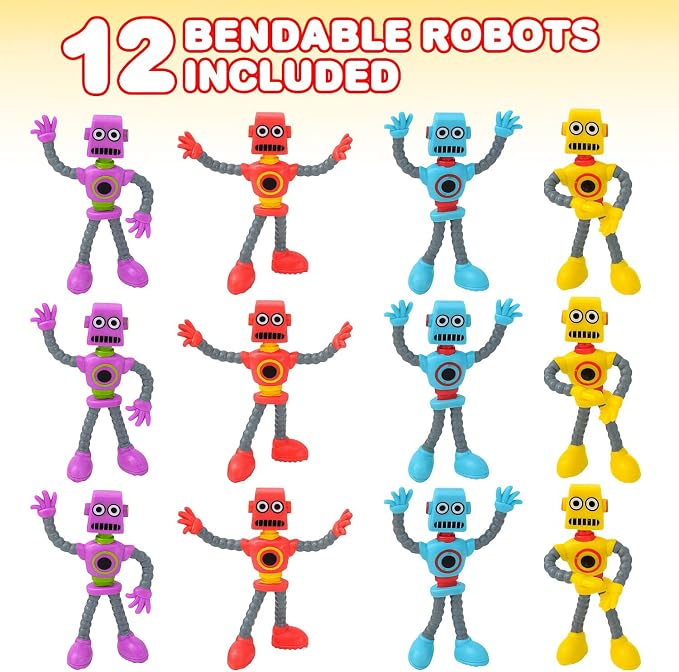 ArtCreativity 12 Pack Bendable Robot Figures, Anxiety Relief Toys, Robot Party Favors for Boys and Girls, Stress Relief Fidget Toys, Sensory Toys for Kids and Adults, Goody Bag Stuffers