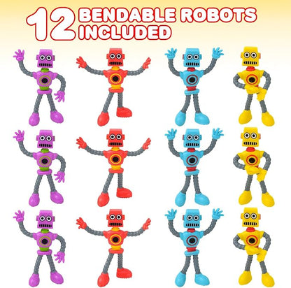 ArtCreativity 12 Pack Bendable Robot Figures, Anxiety Relief Toys, Robot Party Favors for Boys and Girls, Stress Relief Fidget Toys, Sensory Toys for Kids and Adults, Goody Bag Stuffers