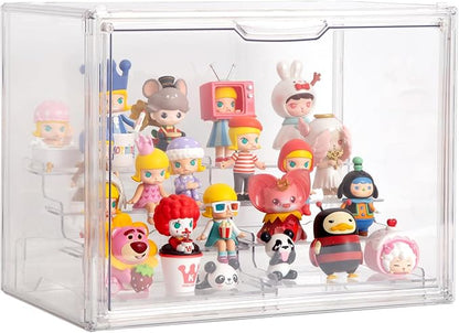 BOHOIDEE Clear Acrylic Display Case with Two Display Shelves for Figures, Dustproof Storage Organizer Box with Magnetic Door, Acrylic Collectibiles Showcase