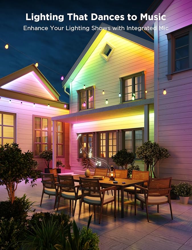 Govee Outdoor LED Strip Lights, 98.4ft Smart Outdoor Lights Work with Alexa and Google Assistant, App Control, IP65 Waterproof, RGBIC Lights for Patio, Eave, Party Decorations