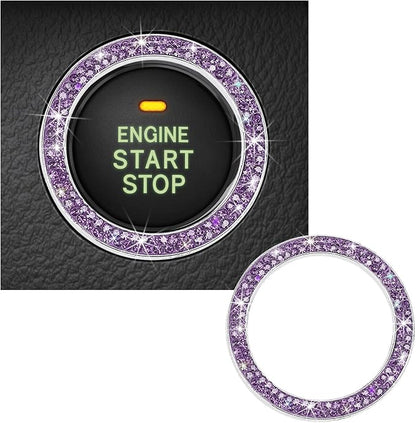 Kewucn Bling Crystal Double Rhinestone Car Engine Start Decoration Ring, Sparkling Push Start Button Sticker, Key Ignition & Knob Ring Decoration, Bling Car Interior Accessory(Purple)