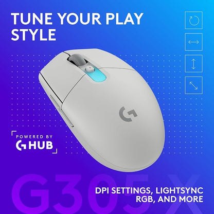 Logitech G305 X Superlight Wireless Gaming Mouse - White | Lightweight 59g, HERO 44K Sensor, RGB lighting, Lightspeed, Bluetooth, 130+ Hr battery life, 6 programmable buttons, PC/Mac