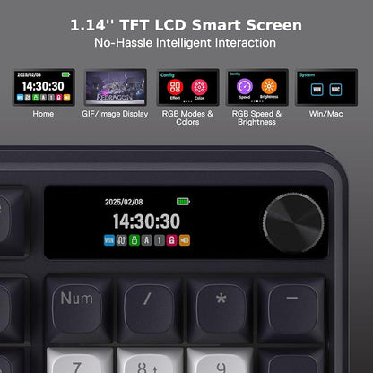 Redragon K762 PRO Wireless 104-Key Gasket Gaming Keyboard, Screen & Knob | Easy-Control LED Info Display, 0-Delay Tri-Mode, Cushioned 5-Layer Noise Dampening for Creamy Thocky Sound, Full-Size 104-Key