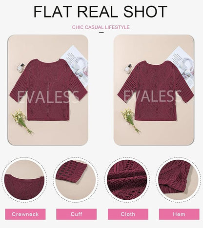 EVALESS Womens Crochet Hollow Out Knit Tops Half Sleeve Spring Summer Sweaters Beach Cover Ups for Women Trendy 2026