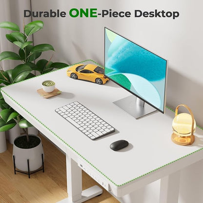 35" Electric Standing Desk with Drawer, 4 Lockable Wheels | Height Adjustable Quick Install One-Piece Tabletop with USB Charging Port, Small Sit to Stand up Desk for Home Office, White