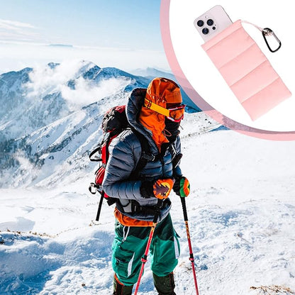 Lyreh Thermal Phone Case with Carabiner, Universal Cellphone Pouch to Prevent Freezing and Overheating, Insulated Warm Phone Cover Bags Extend Battery Life for Outdoor Sports Lovers Gifts (Pink)