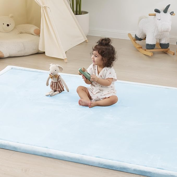 1.5" Thick Baby Play Mat for Floor Tummy Time, Large Pro Soft Foam Activity Playmats Playroom, Easy Care with Non-Slip Safe for Infant Toddler Kids Crawling79"x 118" (Blue)
