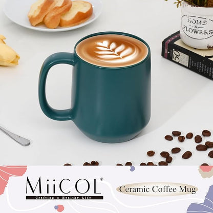Miicol Ceramic Coffee Mug, 16 oz Large Coffee Cup, Tea Mug with Handle, Flat Bottom Mug for Men, Women, Office, Microwave and Dishwasher Safe, Multi-Color, Turquoise