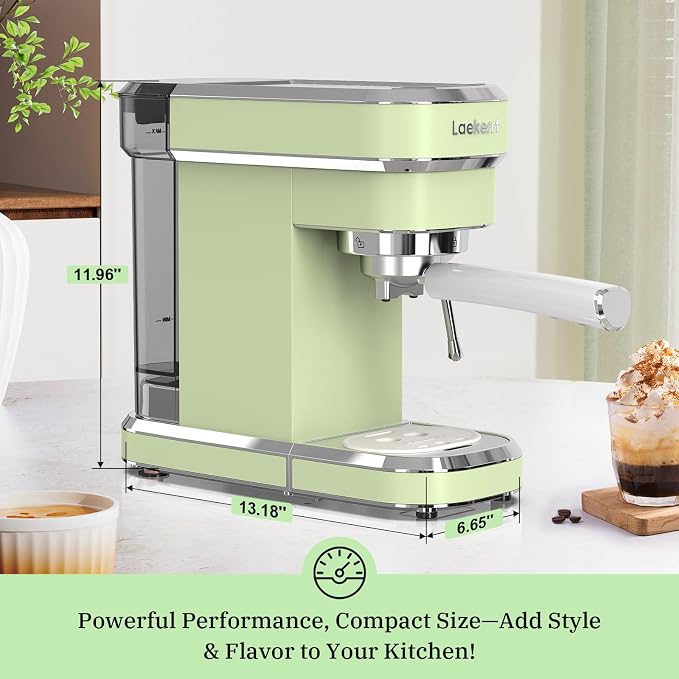 Laekerrt Espresso Machine 20 Bar Espresso Maker CMEP01 with Milk Frother Steam Wand, Professional Expresso Machine for Cappuccino and Latte (Stainless Steel, Green) Gift for Dad, Father, Coffee Lovers