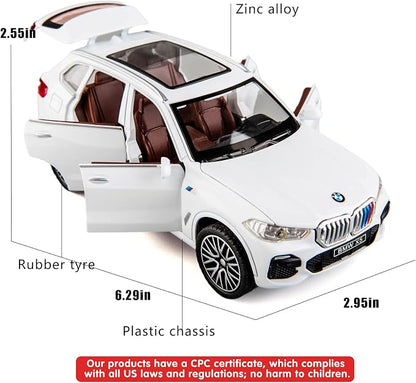 BDTCTK 1:32 Comapatible for X5 SUV Model Car Toy, Zinc Alloy Pull Back Toy car with Sound and Light for Kids Boy Girl Gift(White)