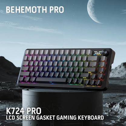 Redragon K724 PRO Wireless 81-Key Gasket Gaming Keyboard, TFT Screen & Knob | Easy-Control LED Info Display, 0-Delay Tri-Mode, Cushioned 5-Layer Noise Dampening for Creamy Thocky Sound, Compact 80% Size