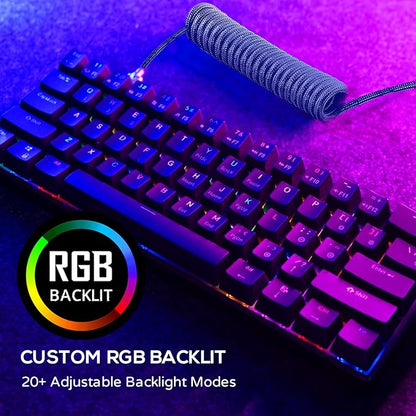 RK ROYAL KLUDGE RK61 60% Wireless Mechanical Keyboard w/Coiled Cable, Black | RGB Gaming Keyboard with Bluetooth/2.4G/Wired, Hot Swappable 61 Keys Ultra-Compact for Win/Mac/PC Game, Tactile Brown Switch