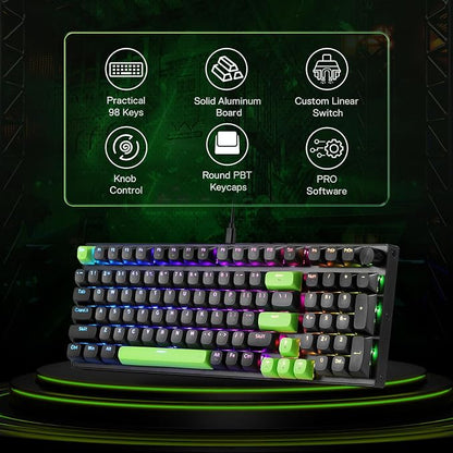Redragon K740 Wired RGB Gaming Keyboard, Aluminum Base & Knob, 95% Layout | Rock-Solid Metal Build, Multi-Function Control Wheel, Creamy Custom Switch, Swap-Ready Socket, Fade-Resistant PBT Keycap