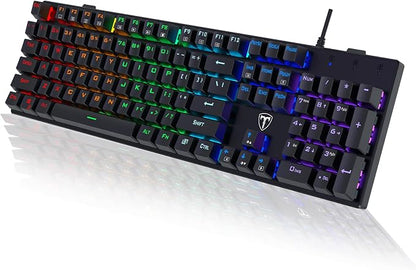 RisoPhy Mechanical Gaming Keyboard, RGB 104 Keys Ultra-Slim LED Backlit USB Wired Keyboard with Blue Switch, Durable Abs Keycaps/Anti-Ghosting/Spill-Resistant Computer Keyboard for PC Mac Xbox Gamer | 104 Keys, RGB LED Backlit, Durable Abs Keycaps, Ant...