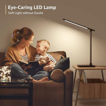 Lepro Desk Lamp with USB Charging Port for Home Office, 650LM 9.5W, Black | Dimmable Task Light, 5 Colors 5 Brightness, Eye Caring Table Lamp for Dorm Room, Sewing, Crafting, Reading, Nail, Drafts
