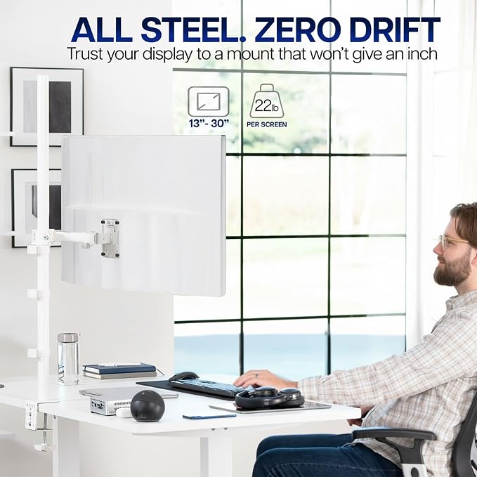 VIVO Extra Tall Single Monitor Desk Mount Stand with 39 inch Pole, Features Full Adjustability - Tilt and Articulation, Holds 13 to 32 inch Screens up to 10kg with VESA Mounting, White, STAND-V011W