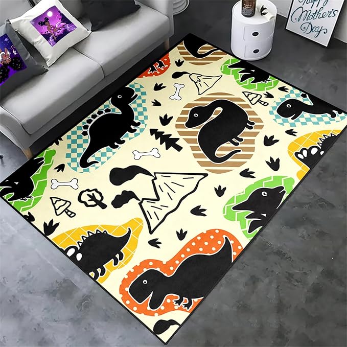 Dinosaur Rugs for Boys Bedroom - Kids Bedroom Rug Dinosaur Pattern Area Rug Kids Play Rugs for Boys Dinosaur Bedroom Decor for Boys Colorful Dinosaur Print Area Rug Kids Rugs for Bedroom,3'×4'
