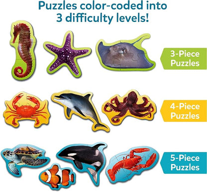 Skillmatics Step by Step Puzzles - 41 Piece Jigsaw & Toddler Puzzle, Montessori Educational Toy for Boys & Girls, Underwater Animals, Travel Friendly, Gifts for Kids Ages 3, 4, 5 and Up