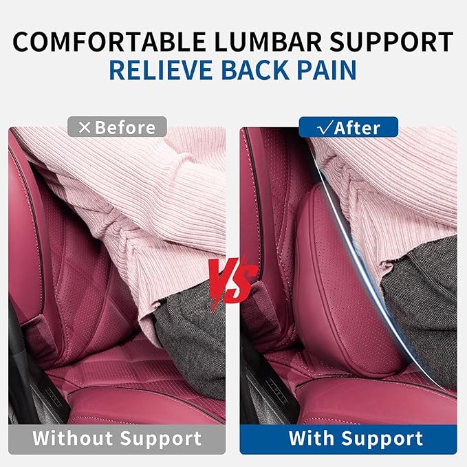 Lumbar Support Pillow for Car Seat, Office Chair Leather Memory Foam Lower Back Cushion for Back Pain Relief Improve Posture, Ergonomic Back Rest for Gaming Chair, Red, 1PC