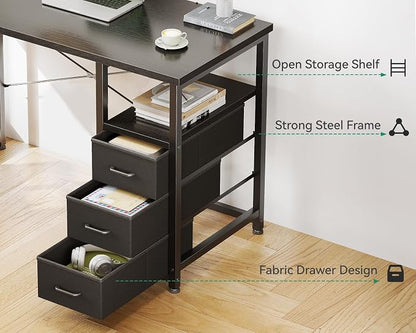 AODK 32 Inch Small Computer Desk with Fabric Drawers, Black | Mini Desk with Storage Shelf & Bag, Kids Study Desk for Bedroom, Home Office Desk for Small Space