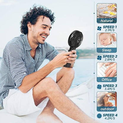 EasyAcc Portable Travel Fan [Max 53H Cooling Time] 9000mAh Rechargeable Battery Powered Handheld Fan with Power Bank 4 Speeds Powerful Personal Desk Electric for Travel Outdoor Office