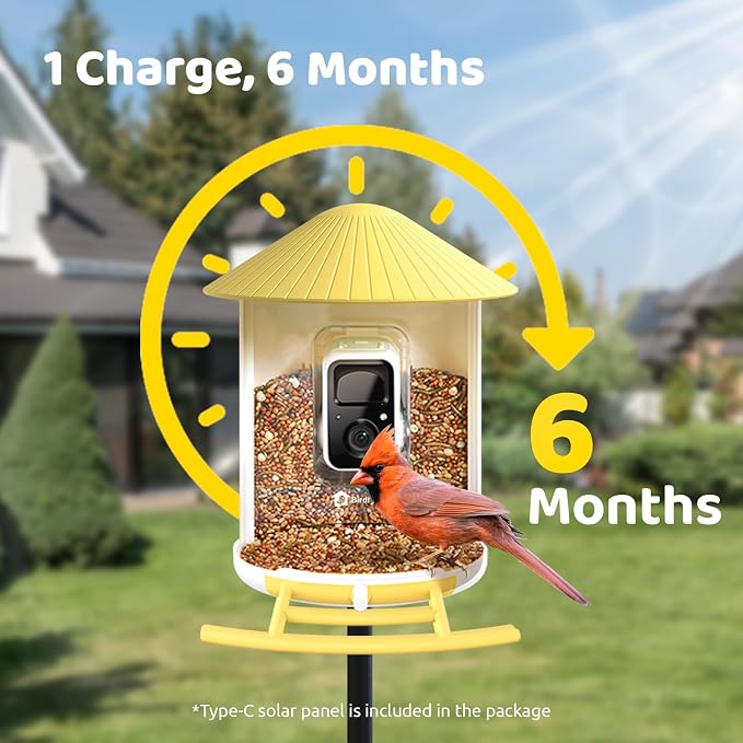 NETVUE by Birdfy Smart Bird Feeder with Camera – AI Identifies Birds Species 2MP Night Vision & App Alerts, 2.4Ghz Wi-Fi Connect IP65 Weatherproof Bird Camera-Gift for Backyard BirdWatchers, Yellow