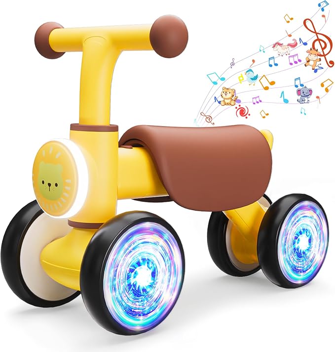 Balance Bike Toys for 1 Year Old Boy, Toddler Toys for 1 Year Old Girls Gifts, Toddler Bike with Colorful Glow Wheel, Soft Music, Cute Animal Sound, One Year Old Birthday Gifts