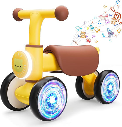 Balance Bike Toys for 1 Year Old Boy, Toddler Toys for 1 Year Old Girls Gifts, Toddler Bike with Colorful Glow Wheel, Soft Music, Cute Animal Sound, One Year Old Birthday Gifts